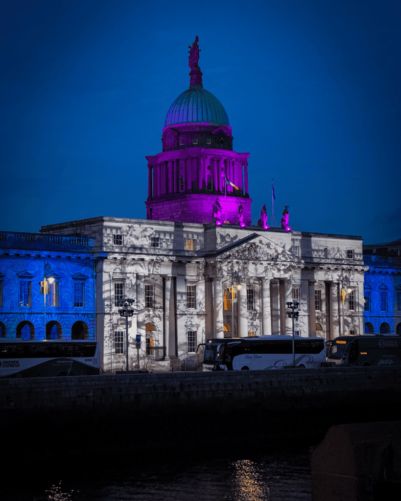 Custom House in Dublin lit up for Christmas