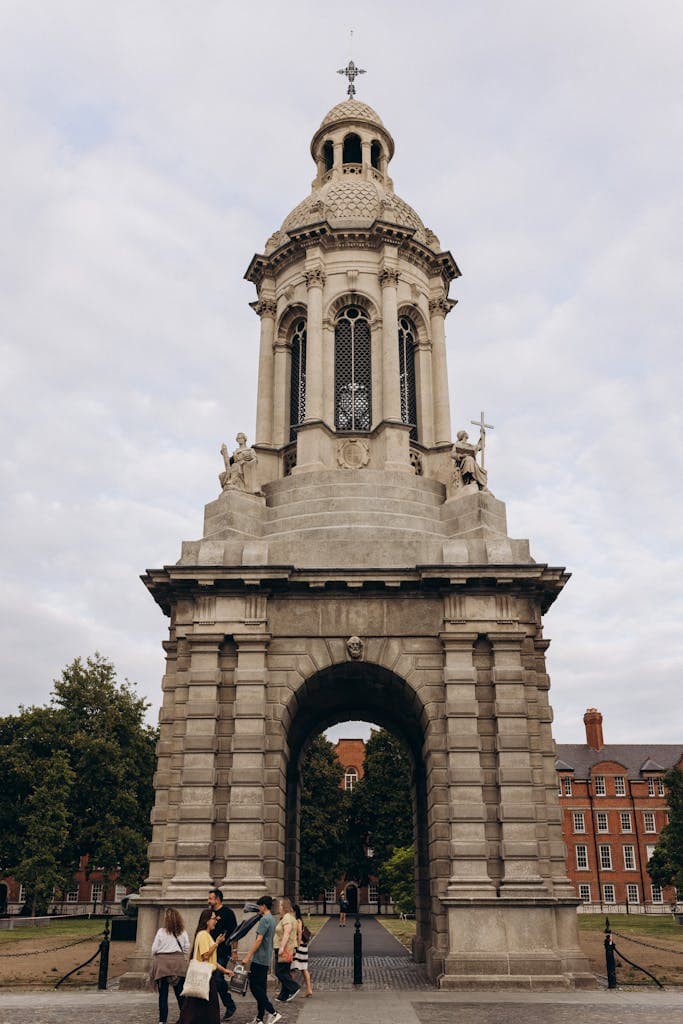 The historic Campanile in Trinity College Dublin, Ireland offers a stunning architectural view.