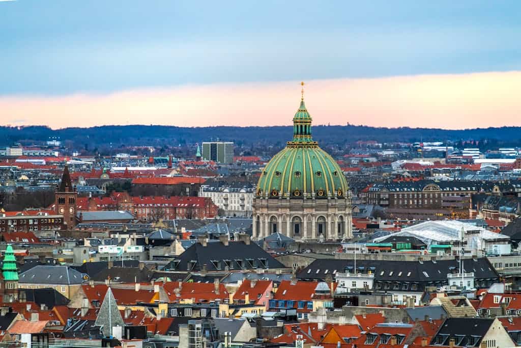 Free stock photo of best views in copenhagen, c f tietgen marble church, copenhagen city skyline aerial