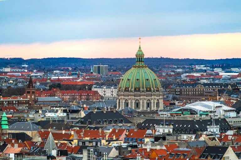 Free stock photo of best views in copenhagen, c f tietgen marble church, copenhagen city skyline aerial