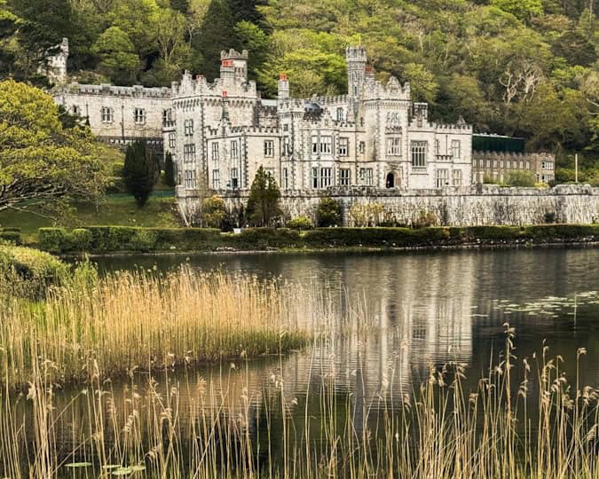 The beautiful facade of Kylemore Abbey on the Wild Atlantic Way