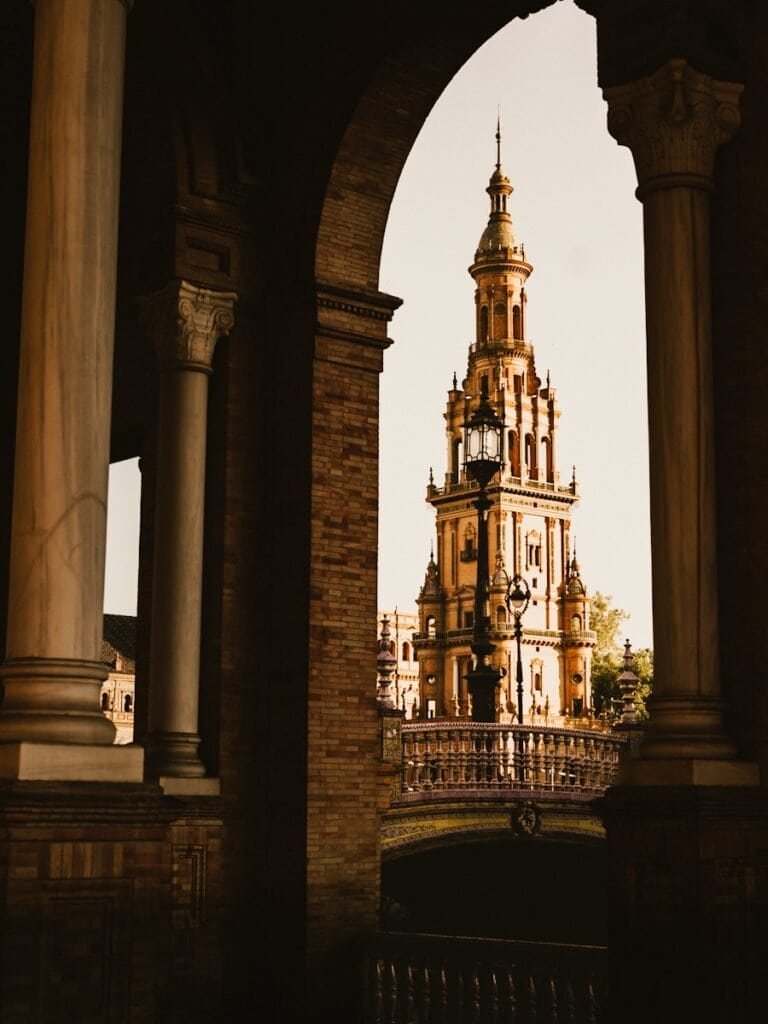 A view of the The Plaza Espana in Maria Luisa Park, Seville Spain