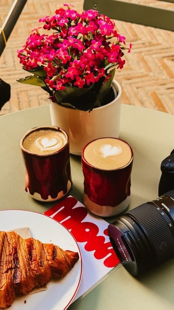 Coffees on a table at Moin cafe in Seville Spain